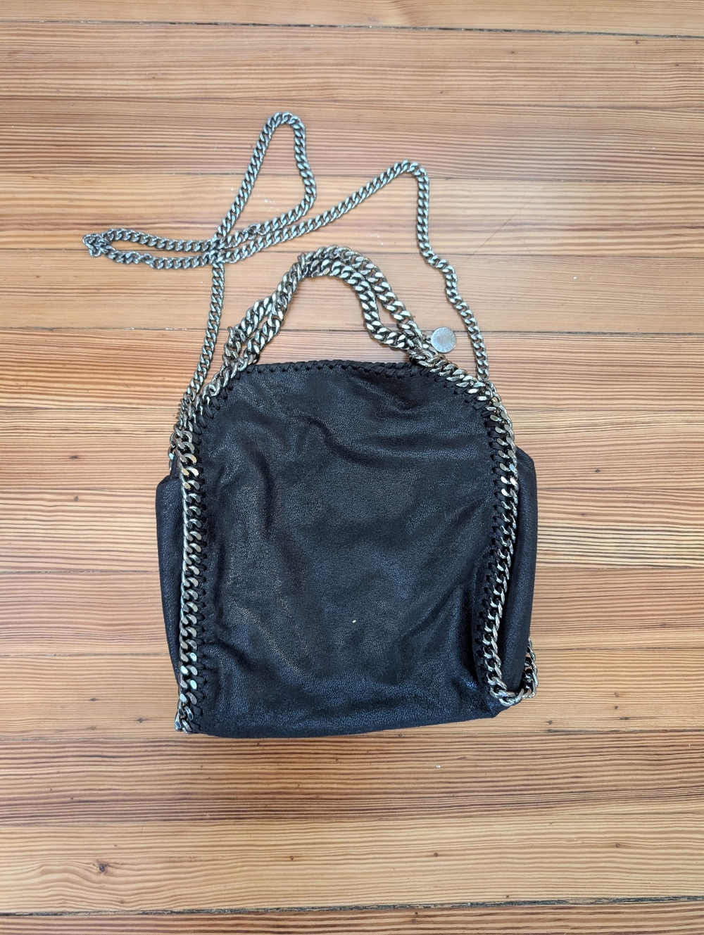 Stella McCartney Falabella Fold-Over Tote – Navy Shaggy Deer & Ruthenium